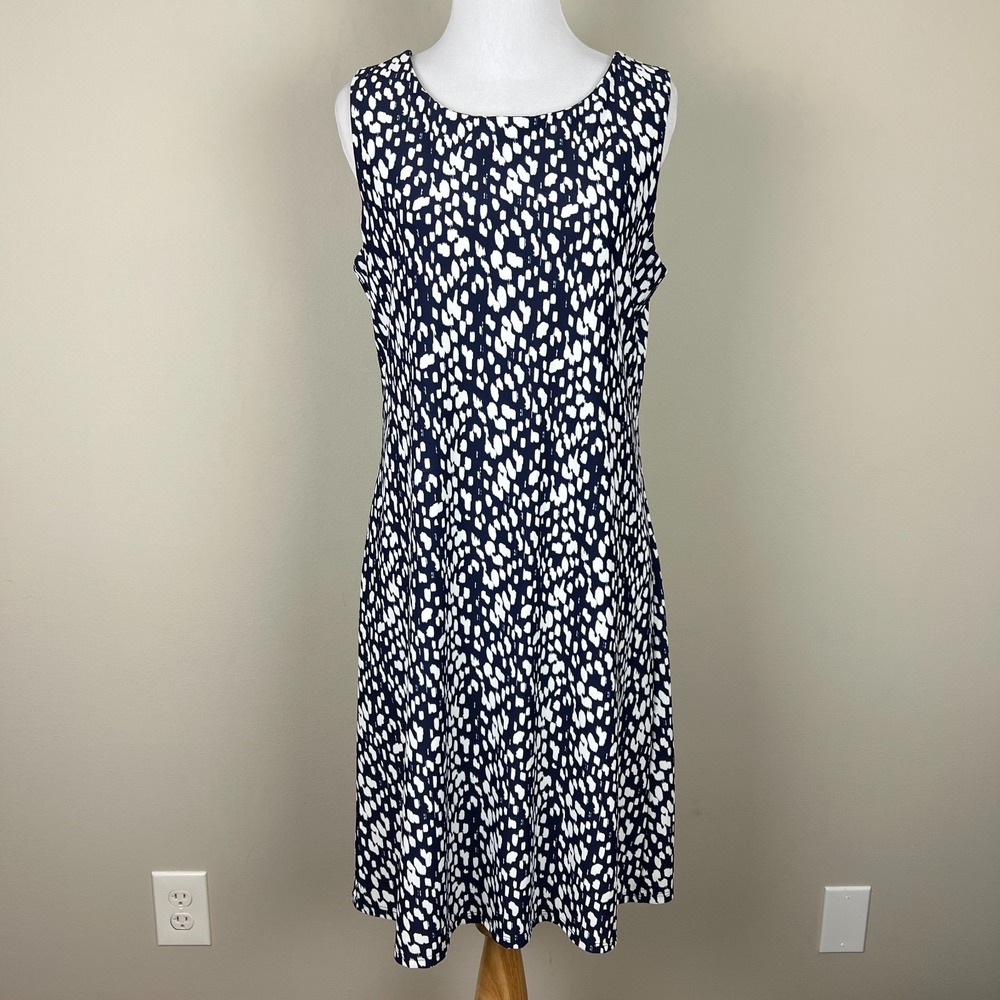 JUDE CONNALLY‎ BETH Dress Womens Medium Navy Blue Printed Sleeveless Tunic Shift